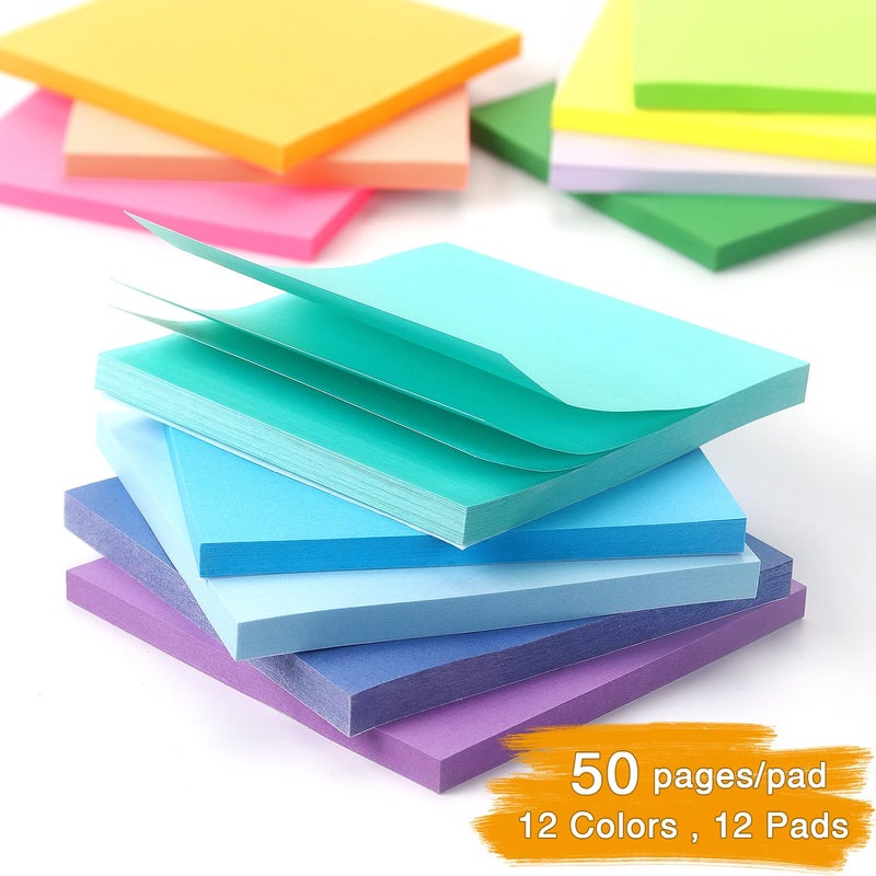 OSBOO 12 Pack Bright Colors Sticky Notes 3x3 Inch, Strong Sticky Self-Adhesive Notepads, 50 Sheets/Pad, 12 Multicolor for Office, School, and Home Organization - Image 5